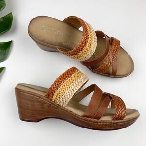 Patrizia by Spring Step Wedge Heel Sandals Strappy Brown Faux Leather Women's 7